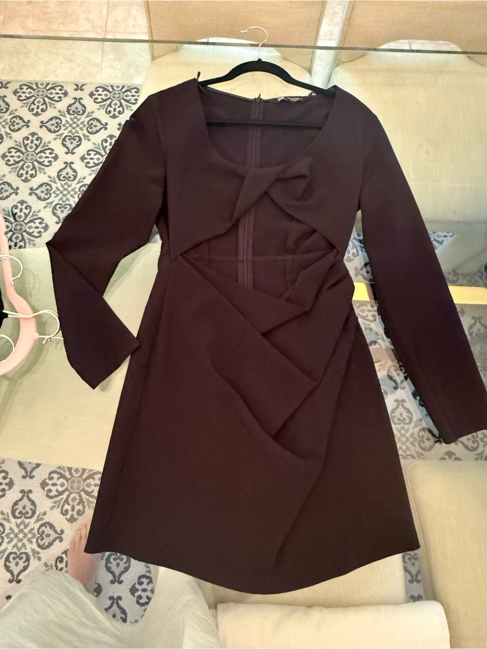 Zara black Long-Sleeve Draped Front Dress
